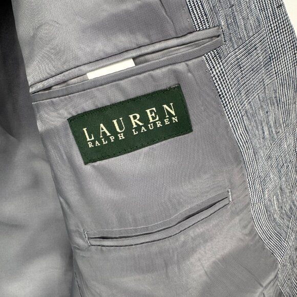 Lauren Ralph Lauren Linen Glen Plaid Blazer 44R Classic Navy Check - Picture 9 of 15